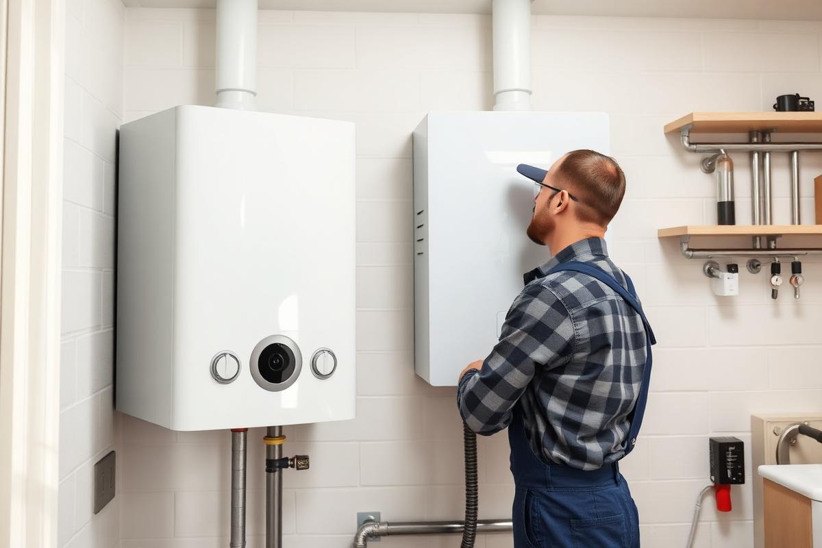 Gas Safe engineer servicing a modern wall-mounted combi boiler